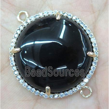 black agate connector with rhinestone, round