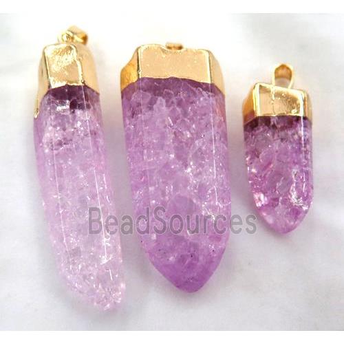 hotpink quartz druzy stick pendant, freeform, gold plated