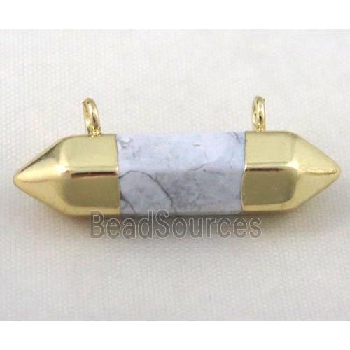 white turquoise pendant with 2holes, bullet, gold plated