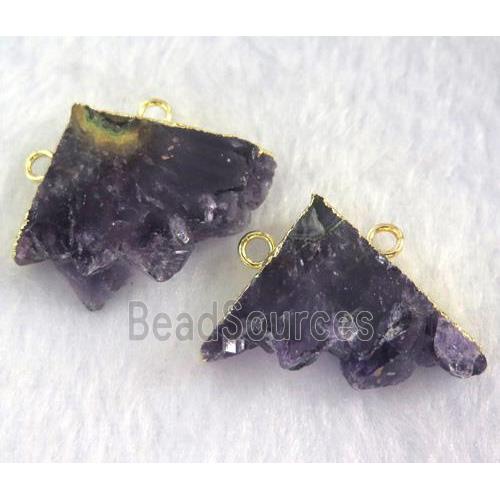 amethyst druzy triangle pendant with 2holes, gold plated