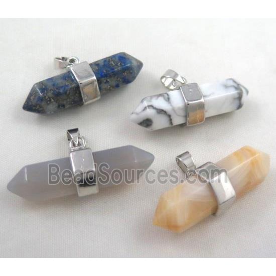 mix gemstone bullet pendant, platinum plated