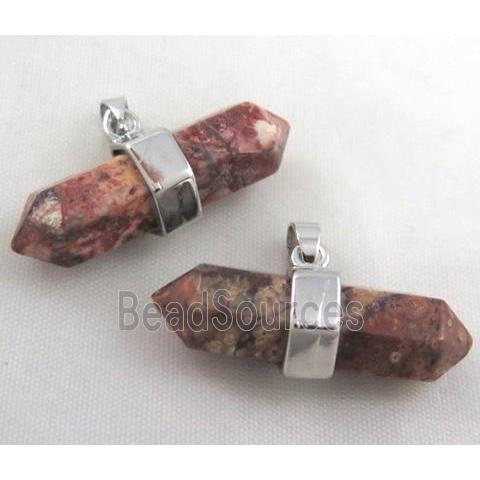 Rhodonite bullet pendant, platinum plated