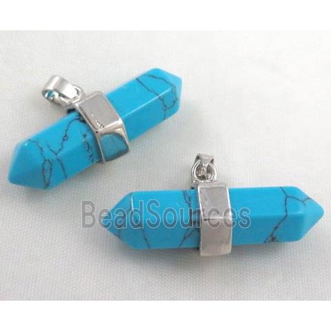 blue turquoise bullet pendant, platinum plated