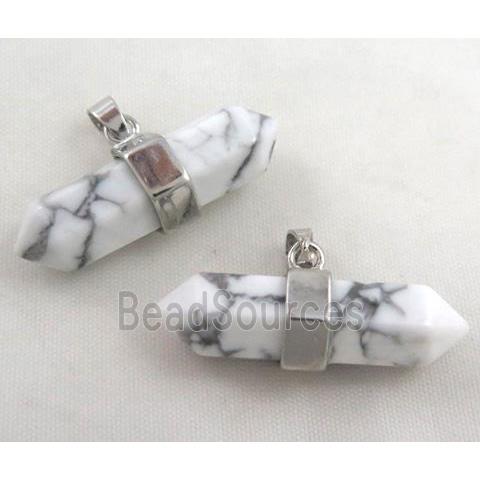 white turquoise bullet pendant, platinum plated