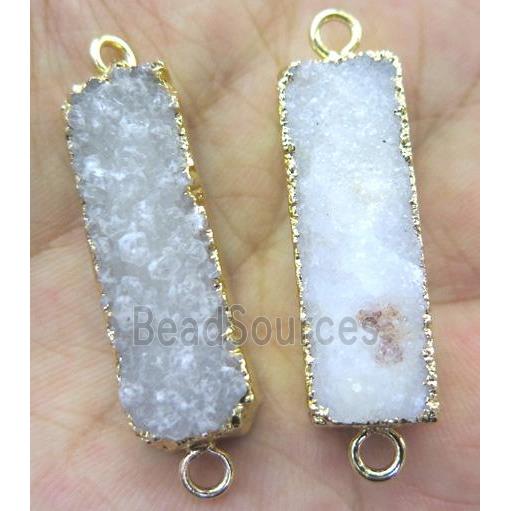 white druzy quartz connector, rectangle, gold plated