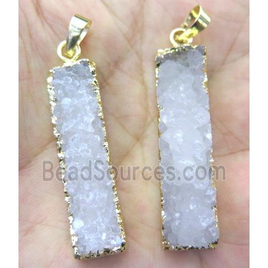 white druzy quartz pendant, rectangle, gold plated