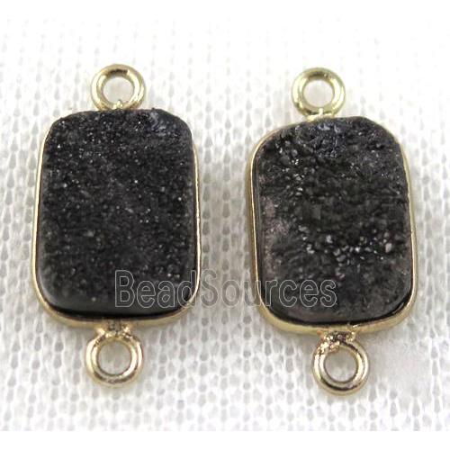 black druzy quartz connector, rectangle, gold plated