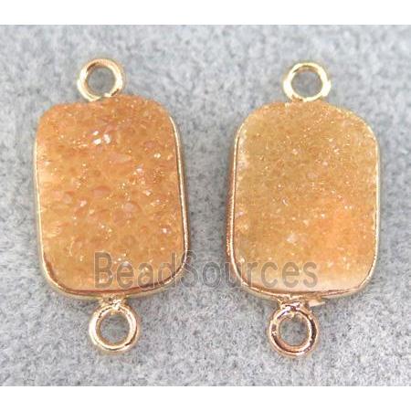 druzy quartz connector, rectangle, orange electroplated