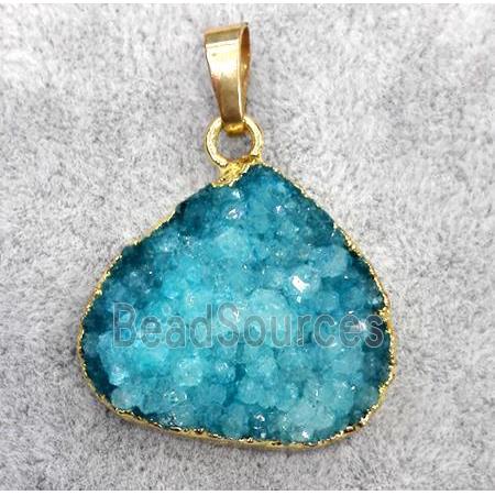 blue druzy quartz teardrop pendant, gold plated