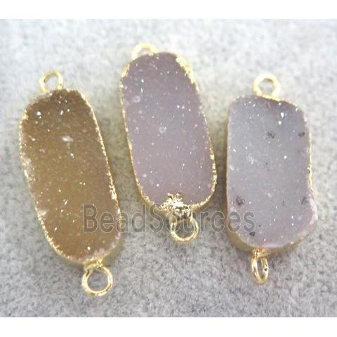 Agate Druzy connector, natural color, oval, gold plated