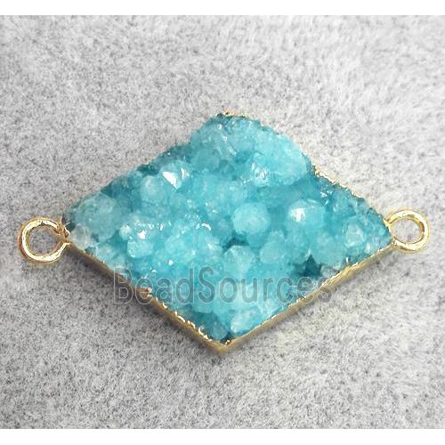 druzy quartz connecetor, rhombic, gold plated