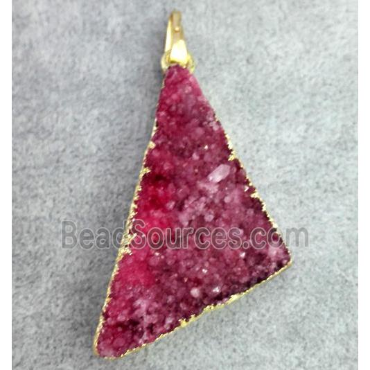 druzy quartz pendant, triangle, gold plated