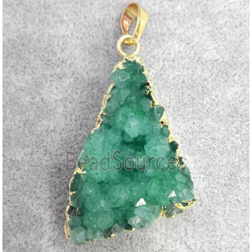 druzy quartz pendant, triangle, gold plated