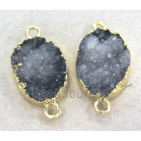 druzy quartz connector, oval, gold plated