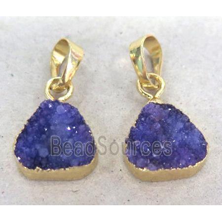 druzy quartz pendant, gold plated