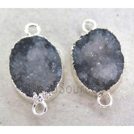 druzy quartz connector, silver plated