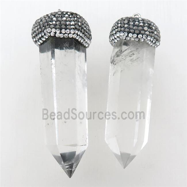 Clear Quartz tower pendant with rhinestone, bullet