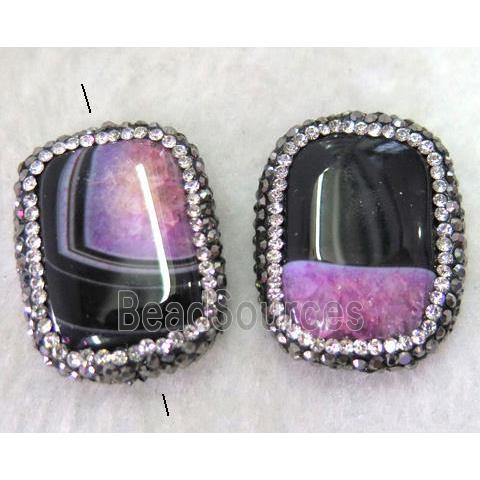 agate druzy bead paved rhinestone, rectangle, pink