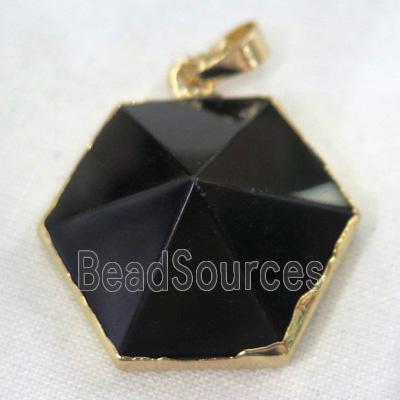 black onyx agate pendant, point, gold plated