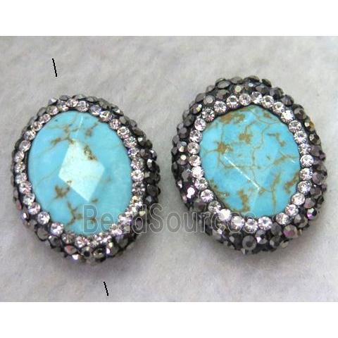 turquoise bead paved rhinestone, faceted oval