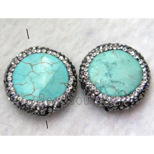 turquoise bead paved rhinestone, flat-round