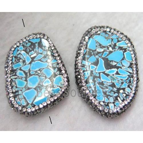 turquoise slice bead paved rhinestone, freeform