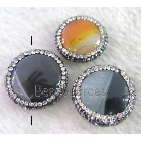 Agate bead paved rhinestone, round