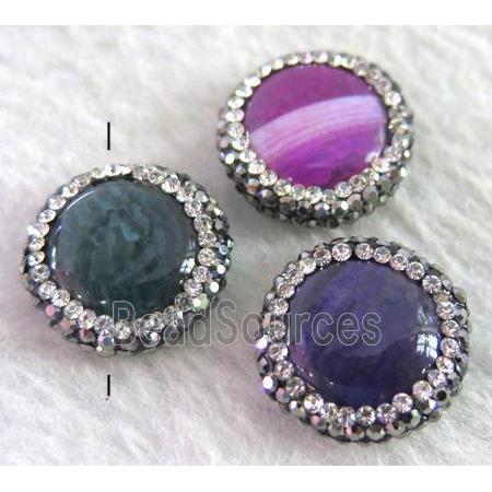 Agate bead paved rhinestone, round