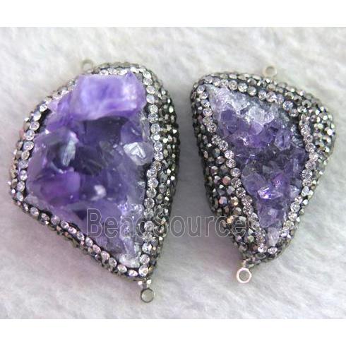 amethyst druzy connector paved rhinestone, freeform