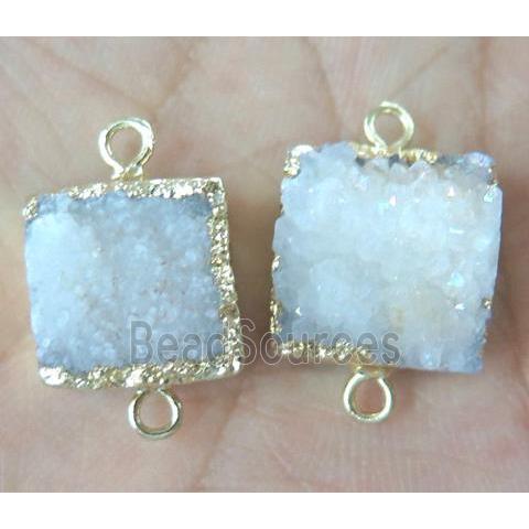 druzy quartz connector, white AB color, gold plated