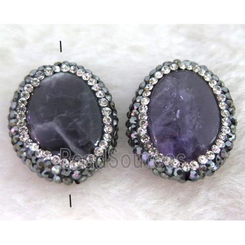 Amethyst beads paved rhinestone, oval, darkpurple