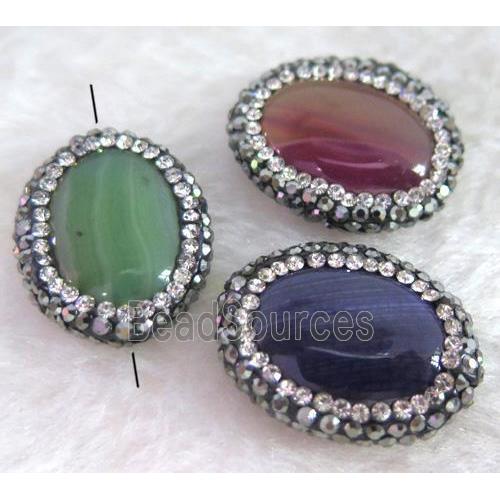 agate bead paved rhinestone, oval, mix color