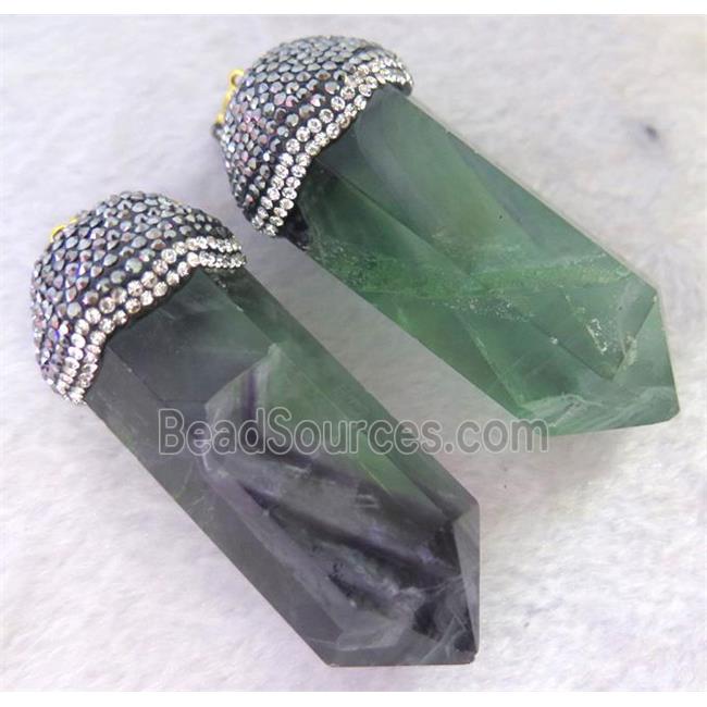 Fluorite bullet pendant paved rhinestone