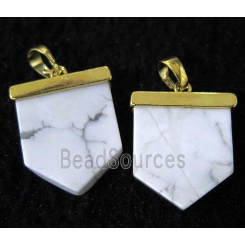 white turquoise howlite pendant, arrowhead, gold plated