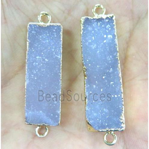 druzy agate rectangle connector in natural color, gold plated