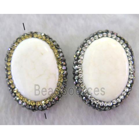 white Turquoise oval beads paved rhinestone