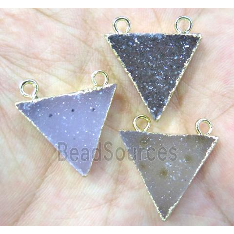 druzy agate triangle pendant with 2holes, gold plated