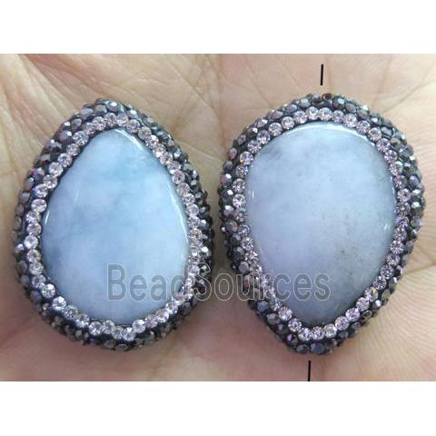 jade bead paved rhinestone, teardrop, blue dye