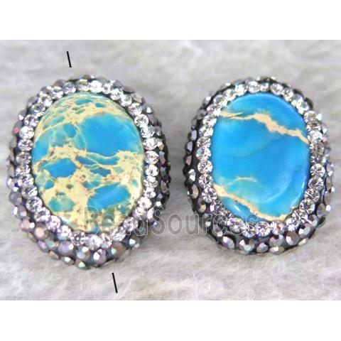 blue Sea Sediment oval bead paved rhinestone