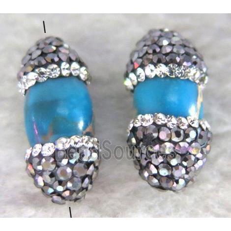 blue Sea Sediment barrel bead paved rhinestone