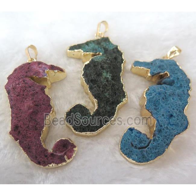 Agate Sea-Horse pendant, mix color, gold plated