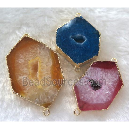 druzy agate connector, freeform, mix color, gold plated