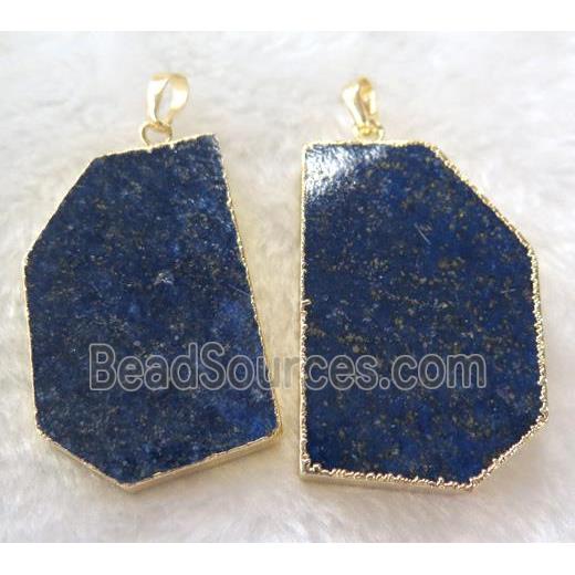 Lapis Lazuli pendant, blue, freeform, gold plated