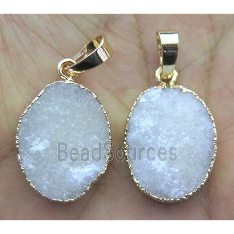 white druzy quartz pendant, oval