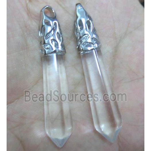 clear quartz pendant synthetic with glass, stick, platinum plated