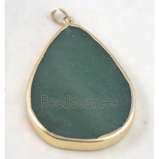 Green Aventurine Teardrop Pendant Gold Plated