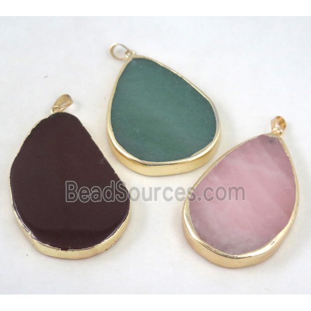 Mix Gemstone Teardrop Pendant Gold Plated