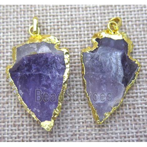 hammered amethyst arrowhead pendant, gold plated