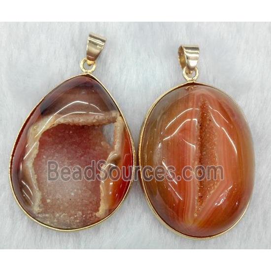 orange druzy agate pendant, freeform, mix shape