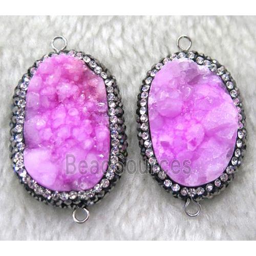 druzy quartz connector paved rhinestone, freeform, hotpink